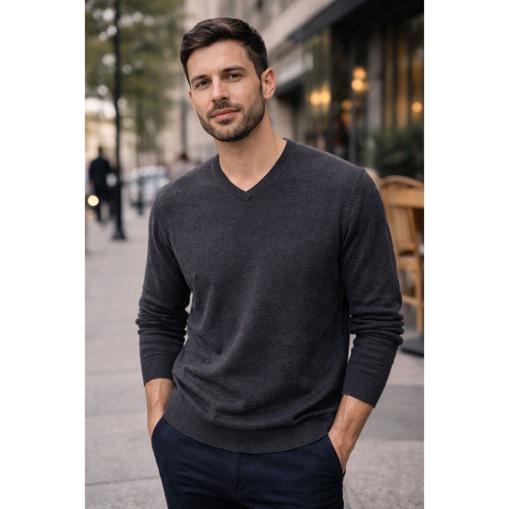 NEW NWT DANIEL HECHTER‎ Cashmere V-Neck Sweater Dark Gray Large